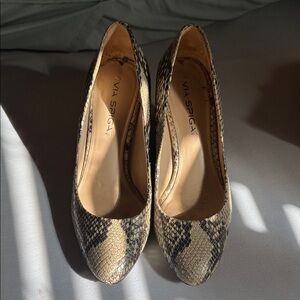 Via Spiga Snakeskin Pattern Heels - Black and Tan